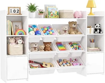 Imagen del producto de Silecomplaza, estantería infantil con 8 cajas de almacenamiento, 4 compartimentos, 140x30x90 cm, color blanco