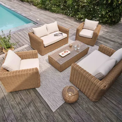 Produktbild von Gartenlounge mit niedriger Eckbank 6 Sitzplätzen Kunststoffgeflecht - Oviala Zanzibar
