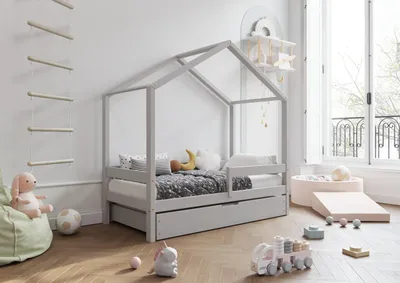 Obrázok produktu pre TIMBEE HUFIE Duo posteľ dvojlôžko Detská posteľ drevo so zásuvkou s funkciou spánku - sivá - 100x200cm