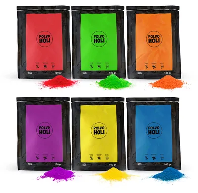 Holi-Pulver 600 g, 6 Beutel à 100 g, 6 Farben