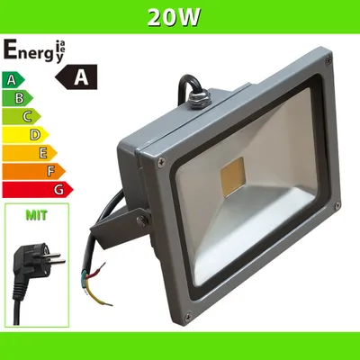 Produktbild von LEDVero® 1x 20W LED Flutlicht Silber Warmweiß mit Netzstecker IP65