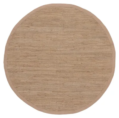 Produktbild von Flickenteppich Kelim Chindi Uni rund Taupe Ø 200 cm handgewebt | Fleckerlteppich aus Baumwolle für Wohnzimmermit Fransen