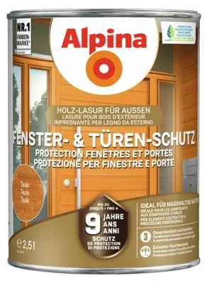 Produktbild von Alpina Fenster- und Türen-Schutz Teak 2,5 Liter seidenmatt