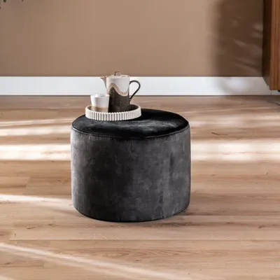 Produktbild von Bronx71 Samt Hocker Beau rund anthrazit