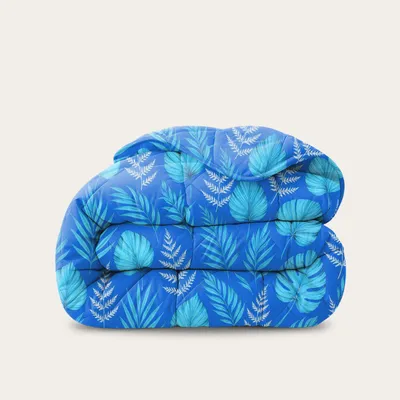 Produktbild von HappyBed - 140x220 cm - Waschbare Bettdecke ohne Bezug - Bedruckte Bettdecke ohne Bezug - Bettwäsche - Blaue Blätter