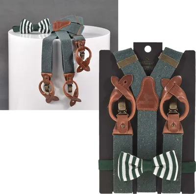 Produktbild von Sir Redman Hosenträger Herren Y-Form 35mm aus recyceltem Garn im Set mit Fliege grün