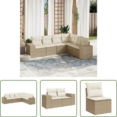 Produktbild von The Living Store 6-tlg. Garten-Sofagarnitur mit Kissen Beige Poly Rattan