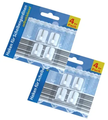 8er Set selbstklebende Gardinenhaken, weiß, ohne Bohren