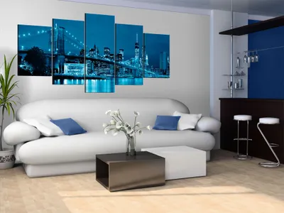Produktbild von Akustikbild New York 200x100 cm Bilder Akustikschaum Hochleistungsschallabsorber Schallschutz Leinwand 5 tlg Wandbild Raumakustik Schalldämmung City Brooklyn Bridge Brücke Stadt 030202-13