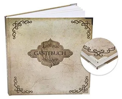 Produktbild von Vintage Gästebuch beige braun 21 x 21 cm mit leeren Seiten - Nostalgie Hochzeitsgästebuchmit Metallecken