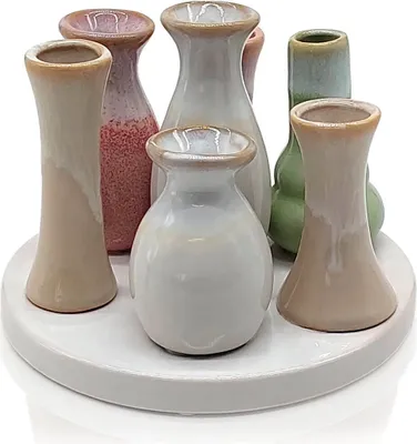 Produktbild von 7 Väschen auf rundem Tablett aus Keramik multicolor
