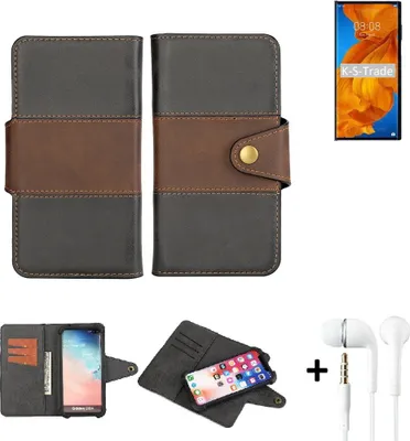 Produktbild von K-S-Trade Handyhülle Schutzhülle Bookstyle Wallet-Case kompatibel mit Huawei Mate Xs + earphones Bumper rundumschutz schwarz-braun 1x
