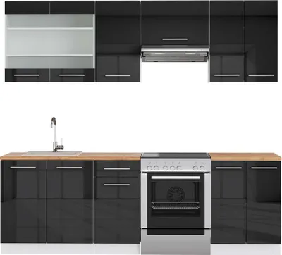 Produktbild von Küchenzeile Vicco Fame-Line Anthrazit Hochglanz/Weiß 240 cm , AP Eiche, Model 42252