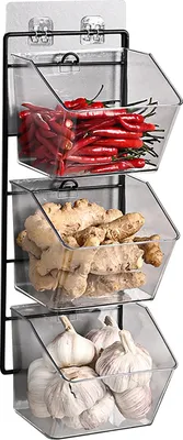 Obrázok produktu pre Nástenný skladovací kontajner 3 vrstvový nástenný závesný kuchynský skladovací box na cesnak zázvor cibuľa vertikálne zavesenie