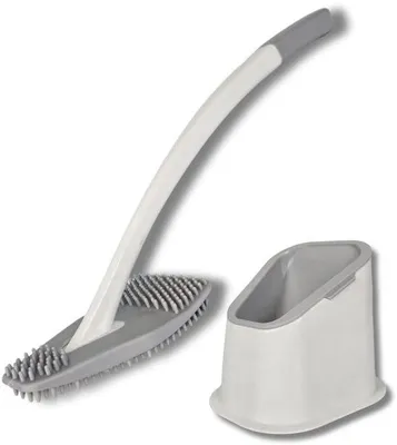 Produktbild von Silikon Toiletbürste Weiß – Toiletbürsten-Set mit Halter und Abwasserfunktion – 360° flexible Knöpfe für Randreinigung und Abwasser – Weiß – Nachhaltig, borstelfrei