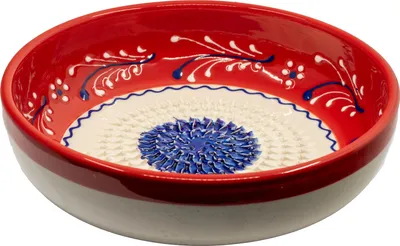 Produktbild von Kaladia Keramikschüsseln klein Rot/Weiß/Blau - ideal um allerlei Zutaten direkt in der Schüssel zu reiben - Spain