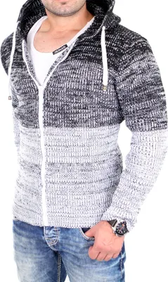 Produktbild von Reslad Strickjacke Herren Colorblock Kapuzen Cardigan Jacke RS-3109 Weiß S