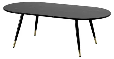 Produktbild von Couchtisch 120x60x41,5 cm in Marmoroptik, moderner Wohnzimmertisch mit Metallgestell, ovaler Sofatisch, Beistelltisch in Schwarz