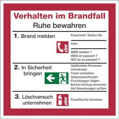 Produktbild von Dreifke® Aufkleber Verhalten im Brandfall für Rettungspläne | 200x200 mm, 1 Stk