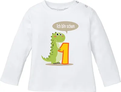 Produktbild von Baby Langarmshirt Babyshirt mit Aufdruck erster Geburtstag eins 1 Jahr Zahl Jungen Mädchen Shirt Moonworks® weiß 56/62 (1-3 Monate)