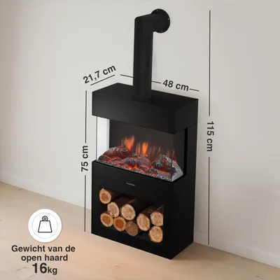 Obrázok produktu pre Elektrický krb čiernej farby - 1800 W - 21,7 x 48 x 117,7 cm - plast a kov - dekoratívny krb