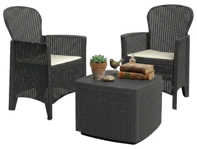Produktbild von Outdoor-Lounge-Set Napoli, Gartengarnitur mit 2 Sesseln und 1 Containertisch, Sitzecke in Rattan-Optik, 100 %  Italy, Anthrazit