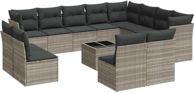 Produktbild von vidaXL 13-tlg. Garten-Sofagarnitur mit Kissen Hellgrau Poly Rattan