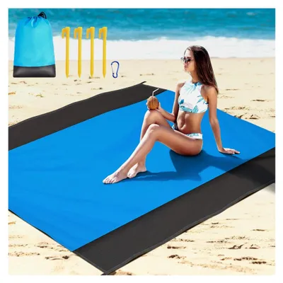 Produktbild von Sandfreie Stranddecke XXL 210x200 cm - Strandmatte für Strand, Camping, Picknick oder Reisen - Ideal für Outdoor-Aktivitäten - Leicht (Blau)
