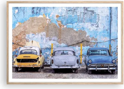 Produktbild von Gerahmtes Poster - Rahmen in heller Eiche - Havanna Oldtimer Autos - 100x70 cm - Wand Bild - Wanddeko - Wandbilder - Kunstposter - Wandposter - Bilderrahmen - Bilder - Kunstdruck - P2NAA100x70-4376