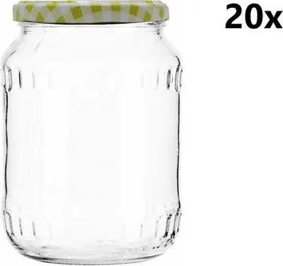 Produktbild von Einmachglas 720 ml FACETTE klar/transparent 20 Stück INKLUSIVE kariertEM HELLGRÜNEN DECKEL, Anzahl der Teile in einer Packung: 20