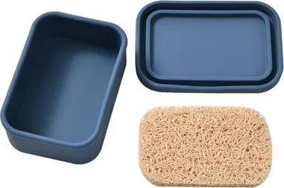 Produktbild von INF Auslaufsichere Reise Seifendose mit Deckel - Tragbarer Silikon Seifenbehälter Blau