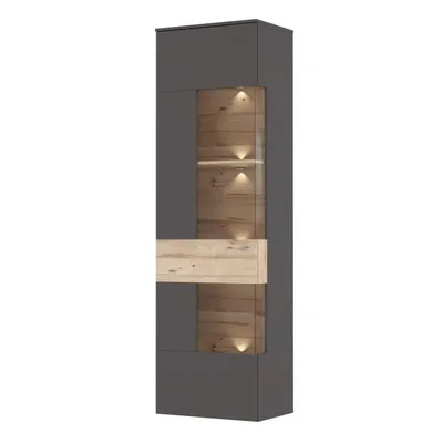 Produktbild von Vitrine 1 Tür + LED - Eiche und graues Nachbildung - L 60,4 x T 41,3 x H 203,3 cm - COMO
