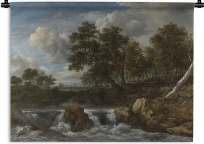 Produktbild von MuchoWow® Wandteppich Wandbehang Landschaft mit Wasserfall - Gemälde von Jacob van Ruisdael 60x45 cm Tapisserie Dekoration Wandtuch - Das Schlafzimmer