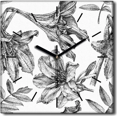Produktbild von Coloray Uhr auf Leinwand 30x30 cm Wand Uhr Dekoration Wohnzimmer Segeltuch schwarze Hände -Naturlilien Blumen