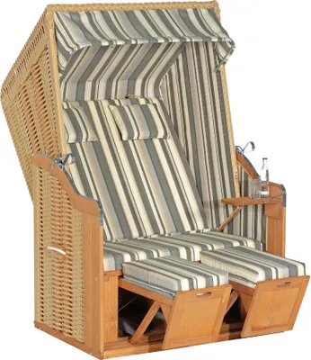Produktbild von Müsing Strandkorb Sunny Smart Rustikal 50 Plus grau, weiß, gestreift, beige Kunststoff, Holz, 7-teilig