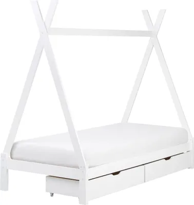 Obrázek produktu pro BELIANI Dětská postel teepee z bílého borovicového dřeva 90 x 200 cm jednolůžko pro děti roštový rám postele se zásuvkami