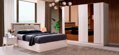 Immagine prodotto di Camera da letto set completo 4pc letto comodini armadio bianco oro