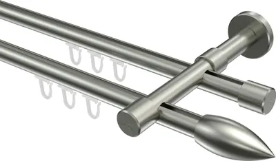 Produktbild von Interdeco Innenlaufstange / Gardinenstange mit Innenlauf Edelstahl-Optik, Typ Sinux Poveda (Flamme), 16 mm Ø 2-läufig, 440 cm