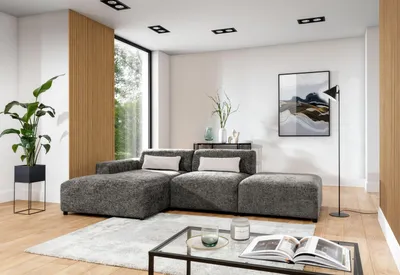 Produktbild von AX LIVING Ecksofa Grau Modern Jughlio - Eckcouch mit Hocker 304 cm L