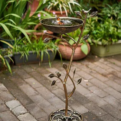 Immagine prodotto di Vasca per uccelli da giardino con base in ghisa, diametro 29 cm, altezza 78,7 cm