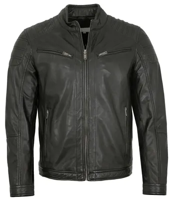 Produktbild von Herren Lederjacke Bikerjacke Lammnappa schwarz : 58