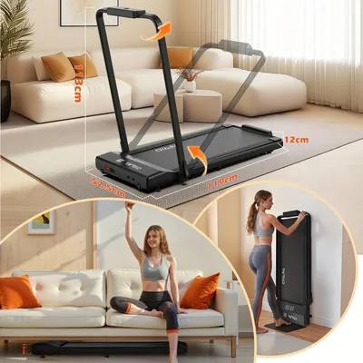 Imagen del producto de Cinta de correr plegable 4 en 1 | 12 programas de entrenamiento predefinidos | Motor silencioso de 0.75 HP | Pantalla LCD con 3 botones de velocidad rápida | Aplicación móvil + mando a distancia + panel de control