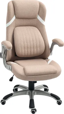 Produktbild von Vinsetto Ergonomischer Bürostuhl mit hochklappbaren Armlehnen und Kopfstütze, Drehbarer Schreibtischstuhl mit Lordosenstütze, Wippfunktion, Hellbraun