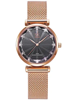 Produktbild von Alienwork Armbanduhr Damen RosŽgold Metall Mesh Armband Edelstahl Blau Elegant Strass-Steinen