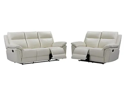 Produktbild von 3-Sitzer und 2-Sitzer Sofa mit Relaxfunktion in Büffelleder PAKITA - elfenbein