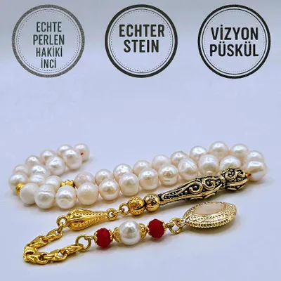 Produktbild von Tesbih Tespih PERLE INCI Echter Stein Rosary Prayerbeads Kapsül Subha Tasbih Misbaha Gebeteskette