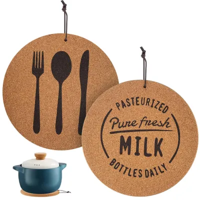Topfuntersetzer Set 2er, Kork, hitzebeständig, 19 cm