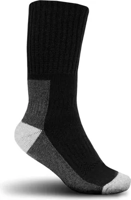 A single black sock with gray and white accents, shown against a white background.