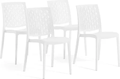 Immagine prodotto di set di 4 sedie impilabili in polipropilene con fibra di vetro per uso esterno e giardino, bar e ristorante, cucina design moderno - ASTRID - Bianco