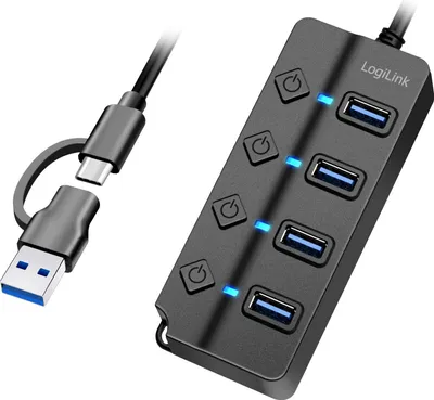 Produktbild von LogiLink USB 3.2 Gen1 Hub 4-Port Ein-/Ausschalter schwarz